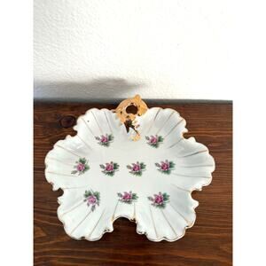 Vintage Tea Party Serving Dish Roses Vanity Tray Roses Trinket Trivet Tray